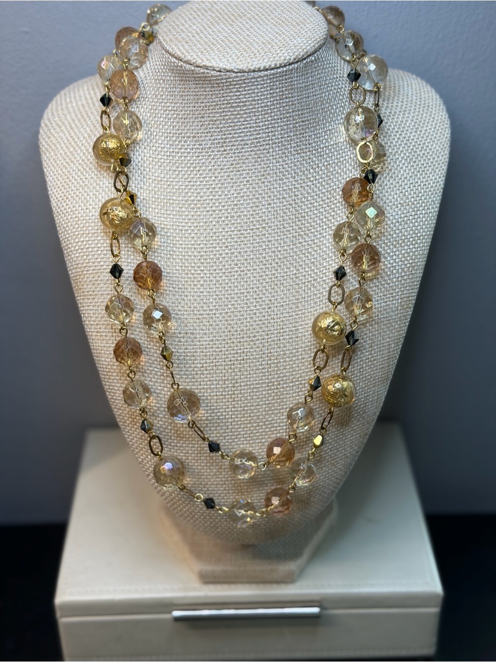 Vintage Gold-Tone & Clear Bead  Necklace